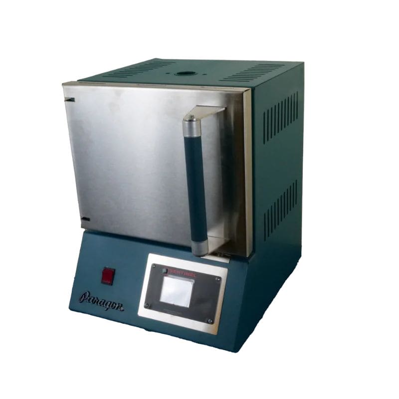 View of closed SC2 PRO PMC/Jewelry Kiln from Paragon in the Jade color, with Sentinel TouchXpress digital controller.