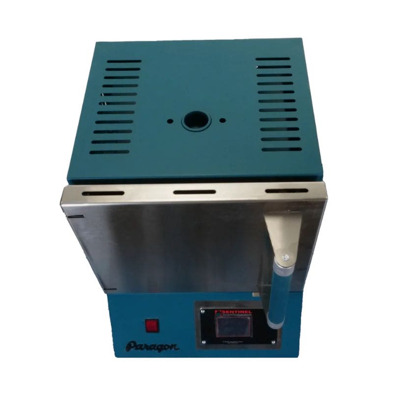 Top down view of closed SC2 PRO PMC/Jewelry Kiln from Paragon in the Jade color, with Sentinel TouchXpress digital controller.