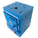 View of closed SC3 PMC/Jewelry Kiln from Paragon in the Paragon Blue color. Can see top, right side, and front of the kiln, as well as the Sentinel TouchXpress digital controller.