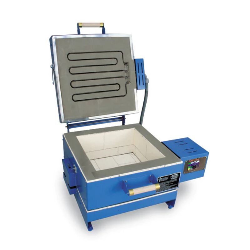 Top Clamshell lid opened on a CS14D Dual Clamshell glass fusing kiln, from Paragon, placed on a plain white background.