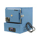 Slightly left-angled view of closed J14 Enameling Kiln from Paragon, painted in Paragon Blue color. Also visible is electrical cord and Smart Touch Xpress Controller.