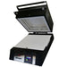 Clam-shell lid pened, slightly-angled TLC16 glass fusing kiln from Paragon, painted in black showing Sentinel TouchXpress digital controller.