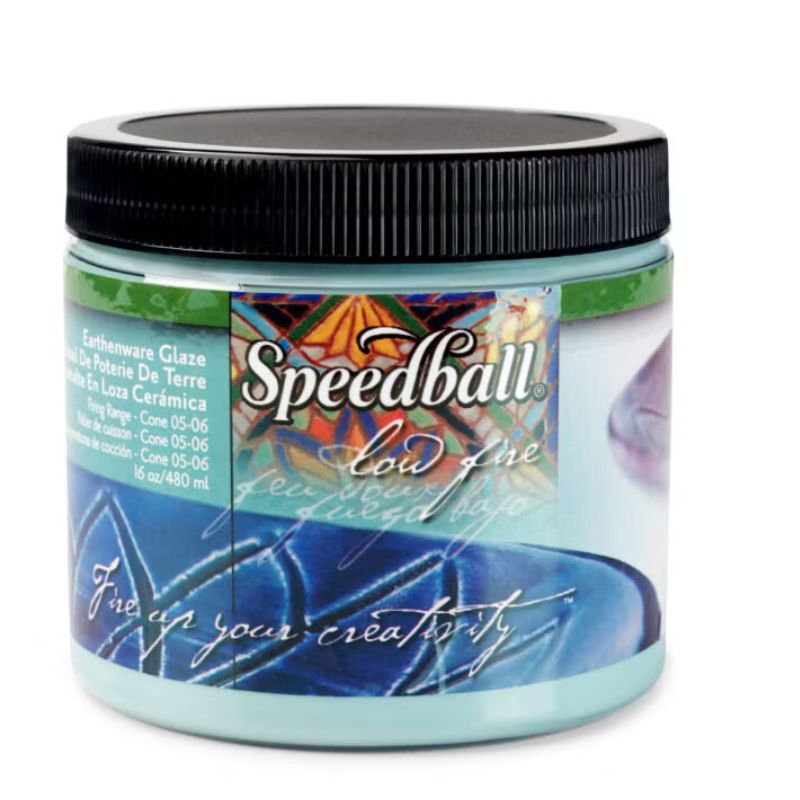 Turquoise low-fire glaze pint-sized 16oz container from Speedball Art